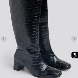 Wide Calf Faux Croc Leather Boots